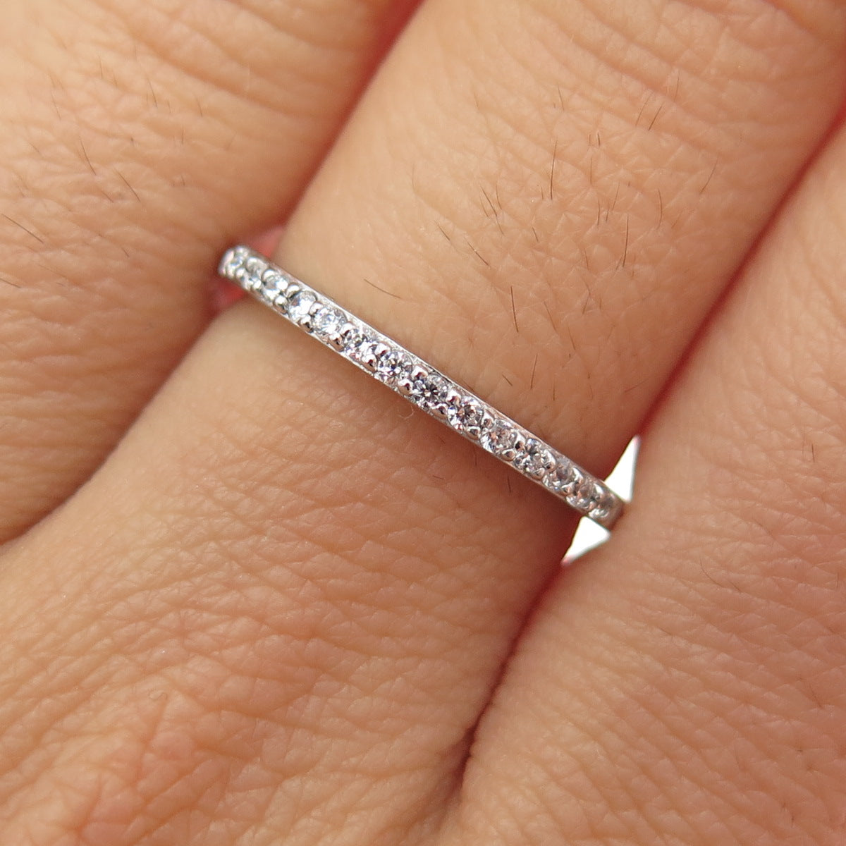 925 Sterling Silver Round-Cut C Z Half Eternity Stackable Band Ring Size 7