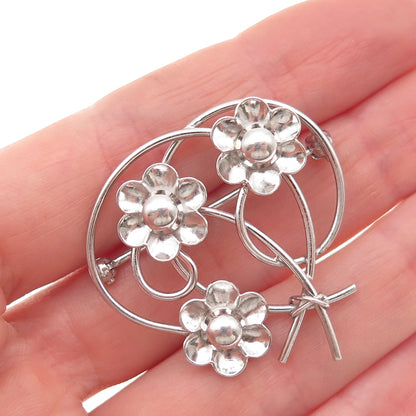 WRE W.E. Richards 925 Sterling Silver Vintage Flower Pin Brooch
