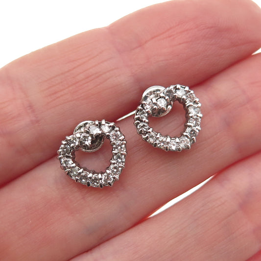 925 Sterling Silver Round-Cut C Z Open Heart Stud Earrings