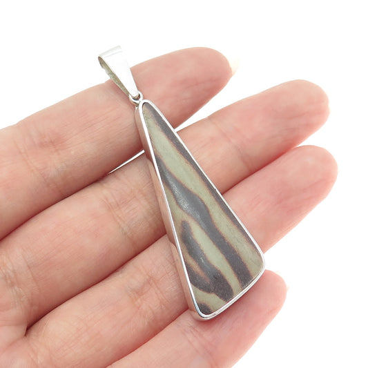 CHARLES ALBERT 925 Sterling Silver Vintage Real Jasper Modernist Pendant