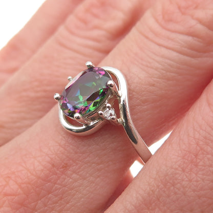 Nevada 925 Sterling Silver Vintage Real Mystic Topaz & C Z Ring Size 8