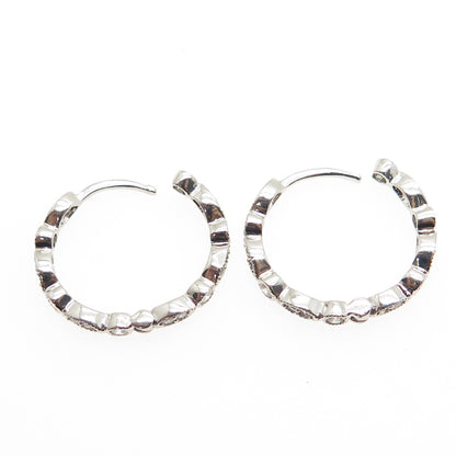 925 Sterling Silver Round-Cut C Z All Around Hoop Earrings