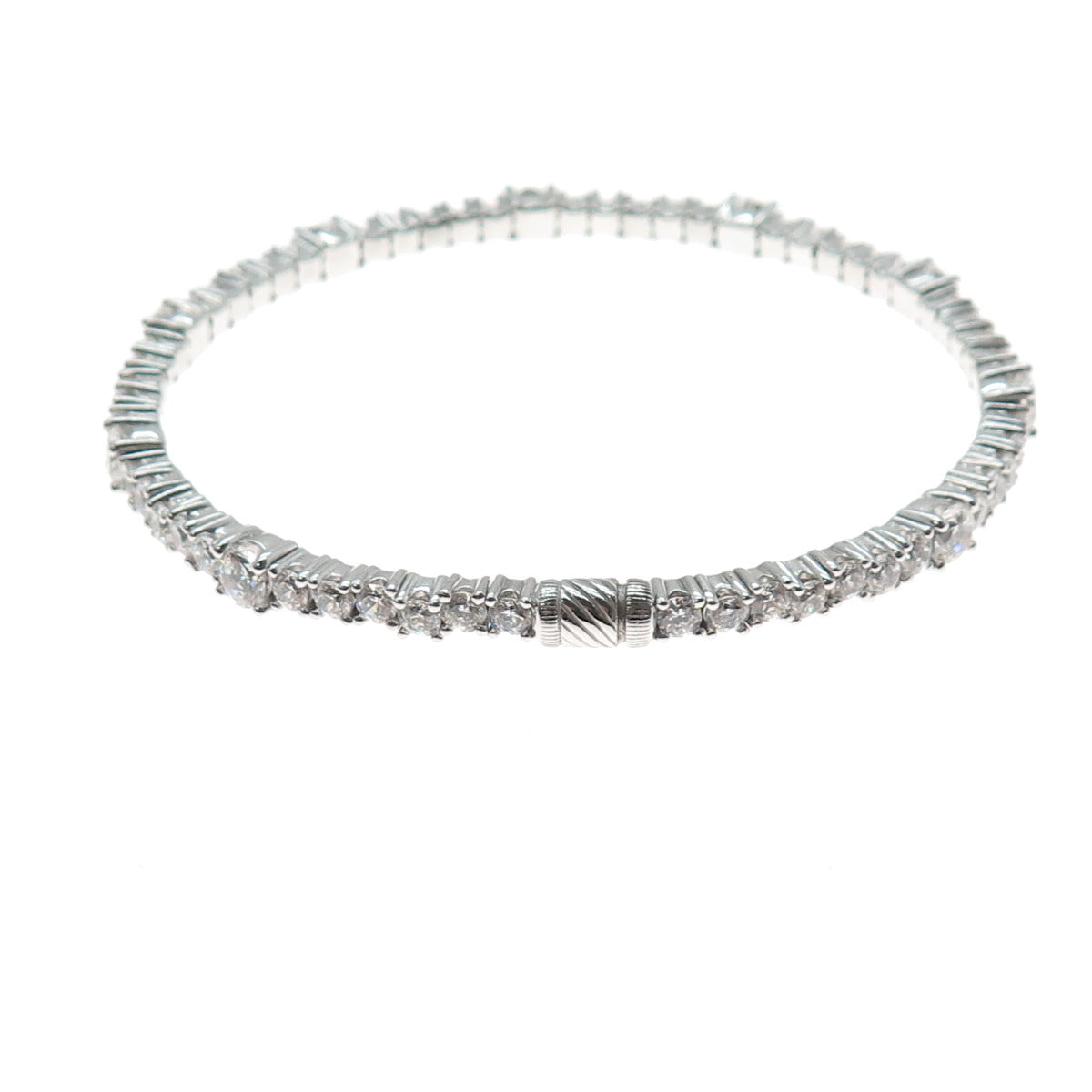 925 Sterling Silver Round-Cut C Z Tennis Link Bangle Bracelet 7.75"
