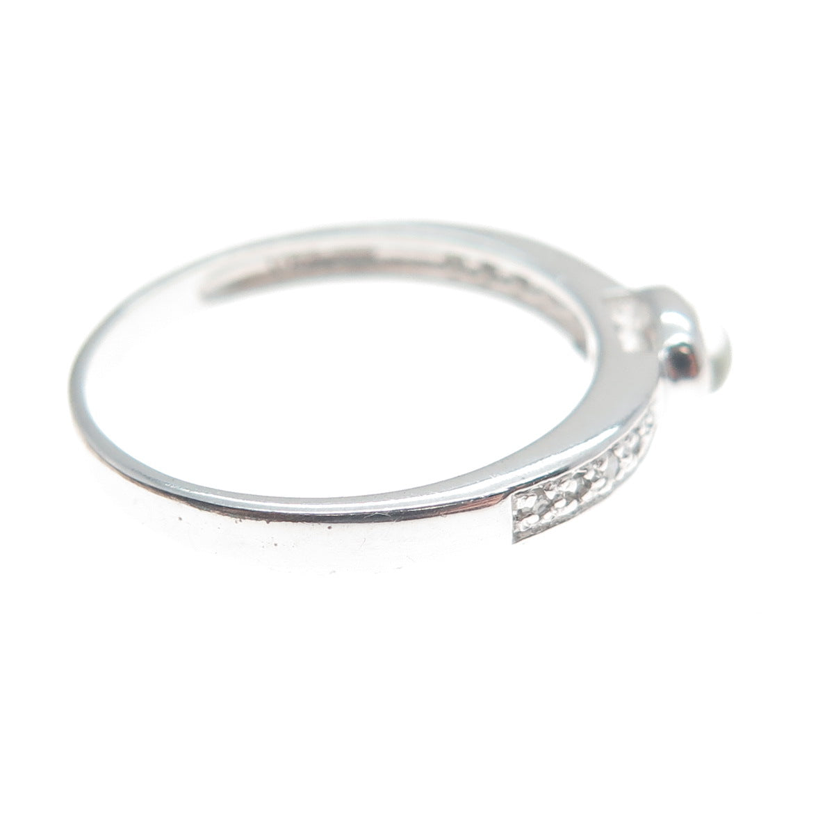 925 Sterling Silver Real Diamond & White Topaz Stackable Ring Size 7.25