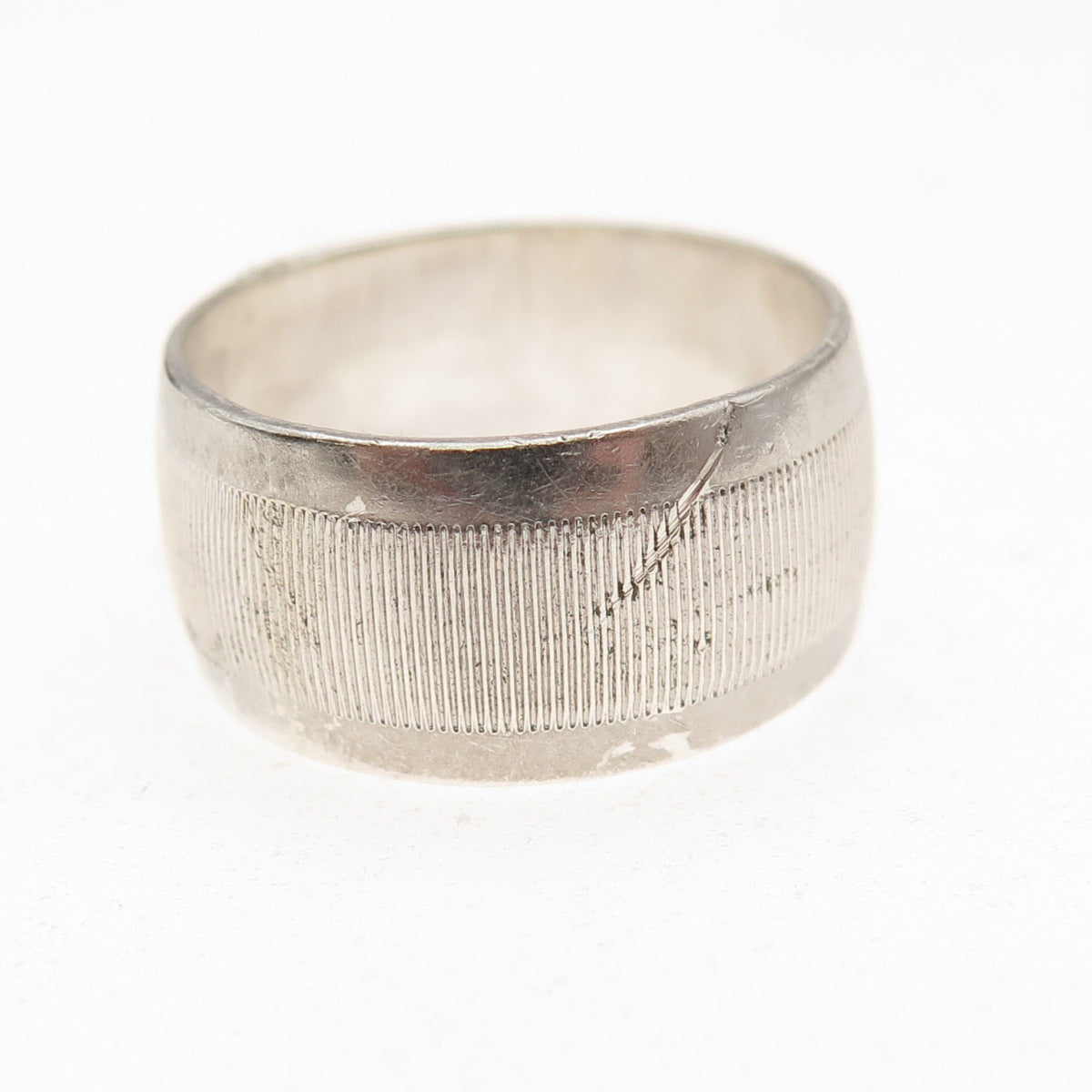 Legi 925 Sterling Silver Vintage Oxidized Ribbed Wide Band Ring Size 8