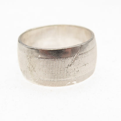 Legi 925 Sterling Silver Vintage Oxidized Ribbed Wide Band Ring Size 8