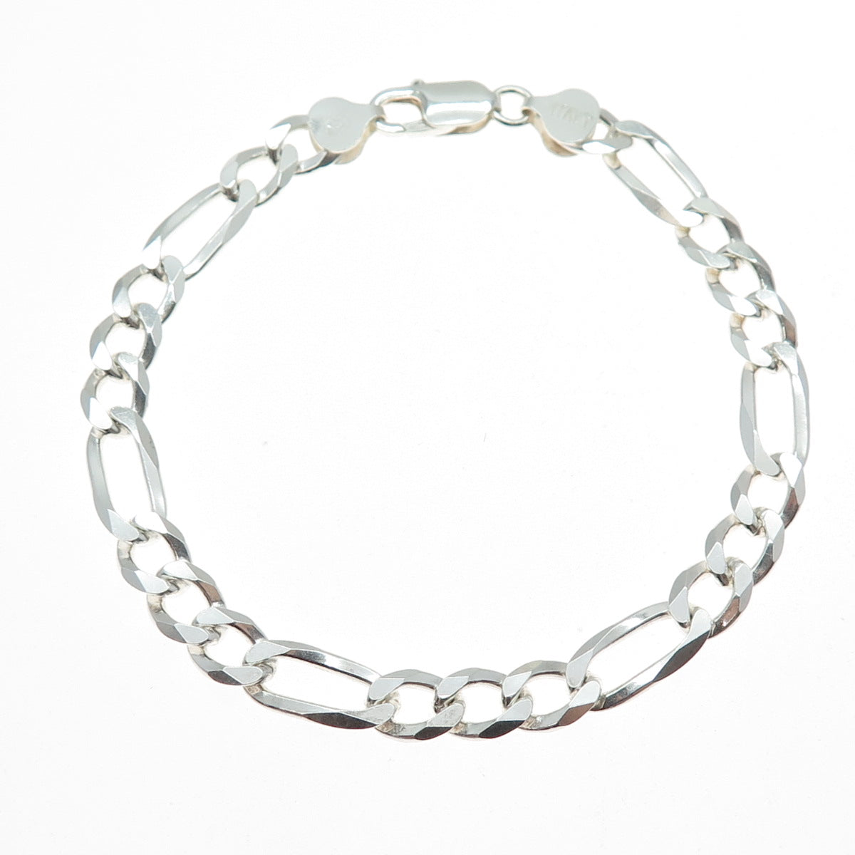 925 Sterling Silver Vintage Italy Figaro Link Bracelet 8.75"