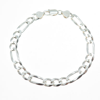925 Sterling Silver Vintage Italy Figaro Link Bracelet 8.75"