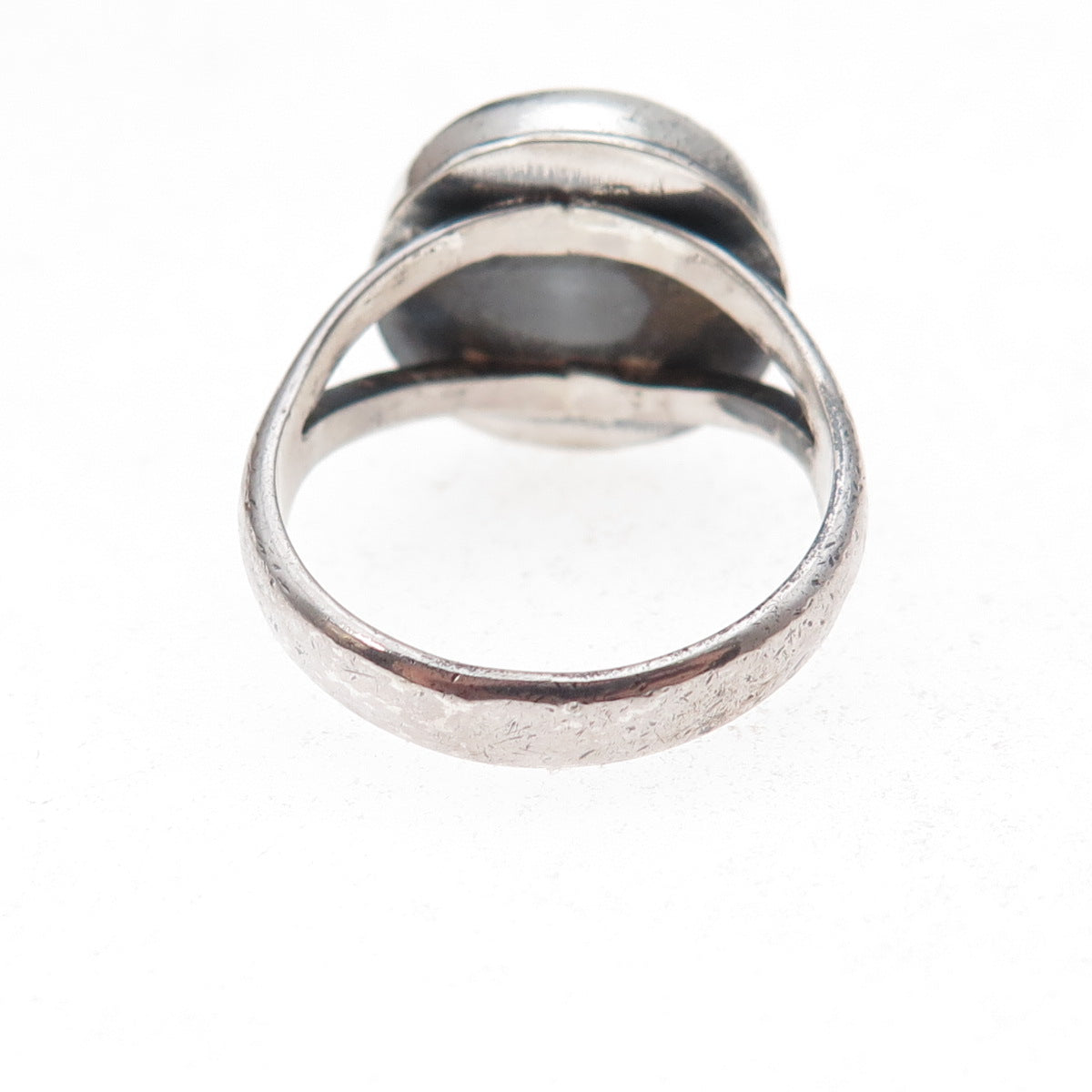 925 Sterling Silver Vintage Real Tiger Iron Modernist Oxidized Ring Size 7.5