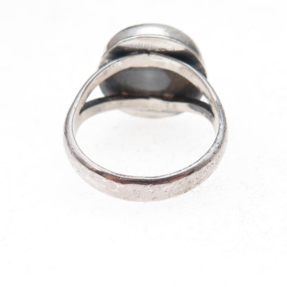925 Sterling Silver Vintage Real Tiger Iron Modernist Oxidized Ring Size 7.5