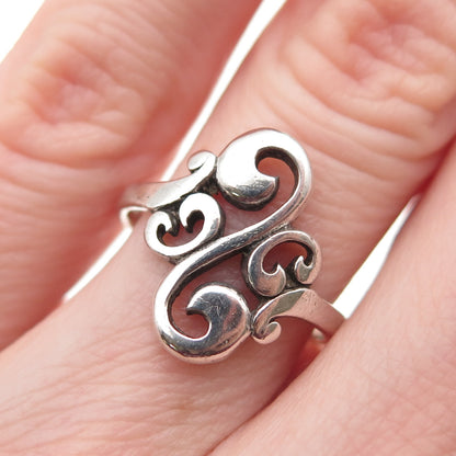 925 Sterling Silver Vintage Modernist Swirl Oxidized Ring Size 6