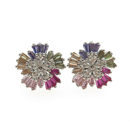 925 Sterling Silver Tapered Baguette Round & Pear-Cut Multi-Color C Z Earrings