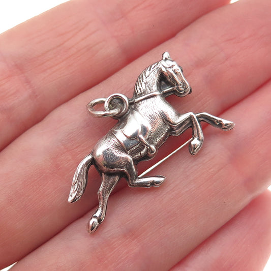 925 Sterling Silver Antique Art Deco Horse Racing Oxidized Charm Pendant
