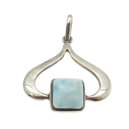 925 Sterling Silver Vintage Real Larimar Gemstone Modernist Pendant