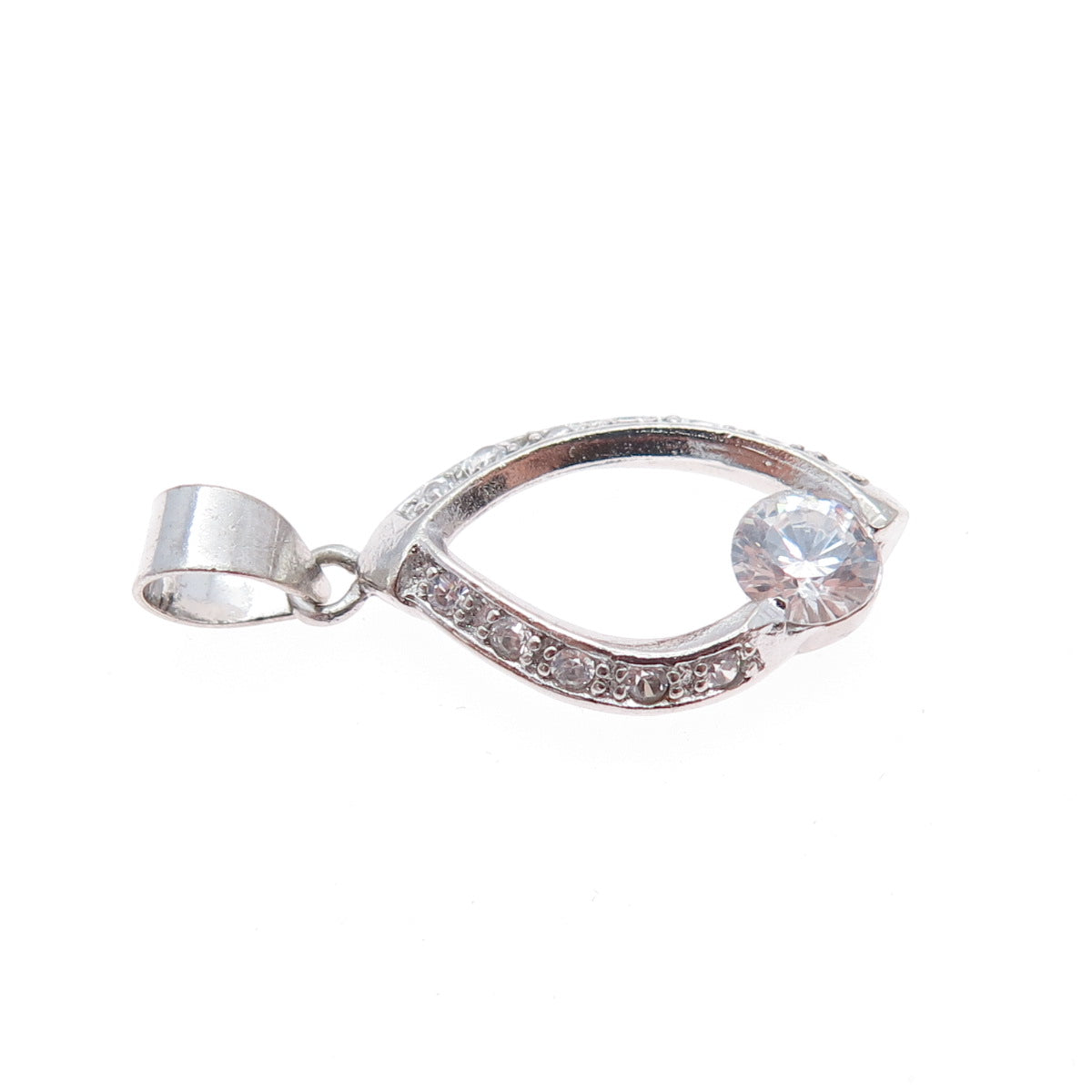 925 Sterling Silver Round-Cut C Z Minimalist Charm Pendant