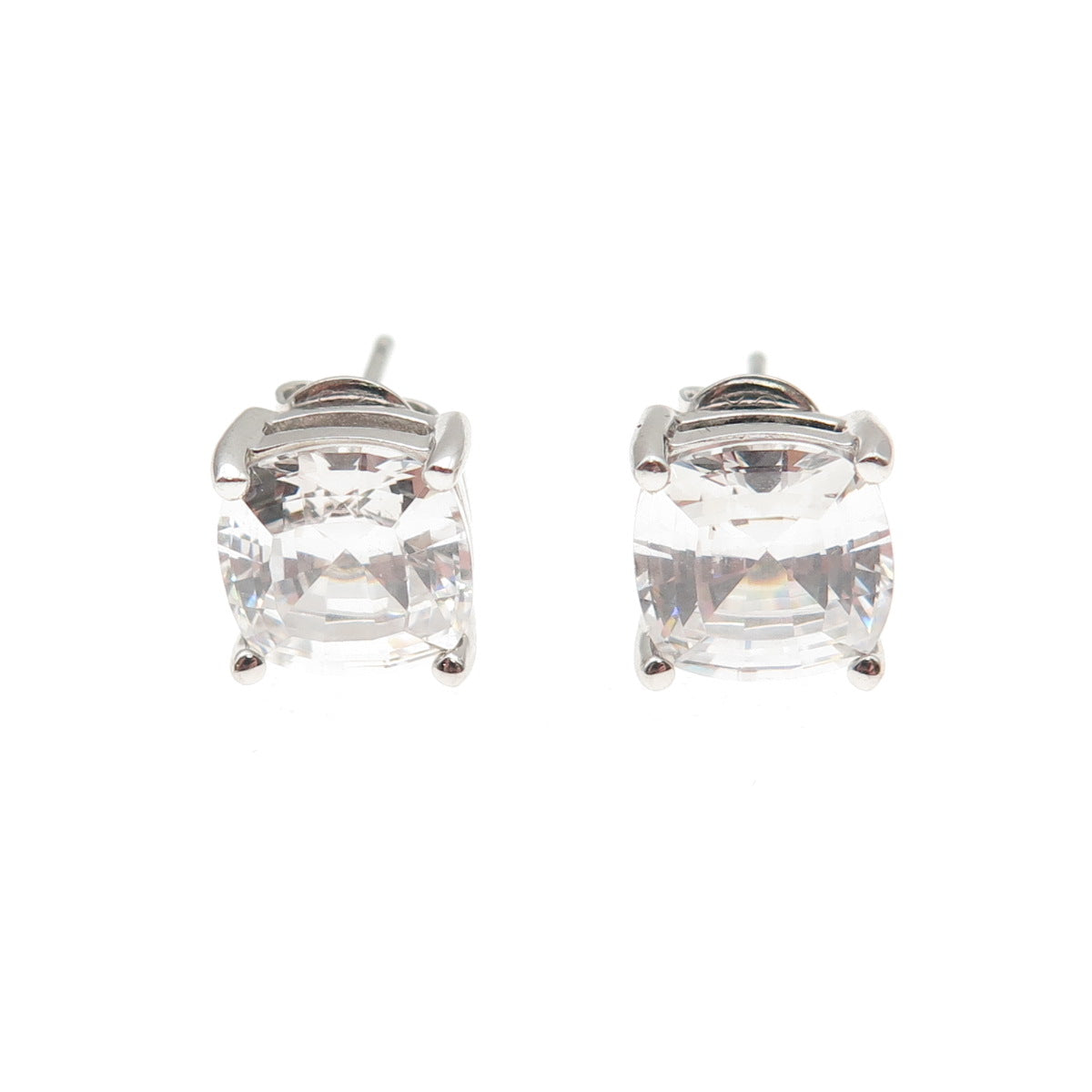 925 Sterling Silver Cushion-Cut C Z Stud Earrings