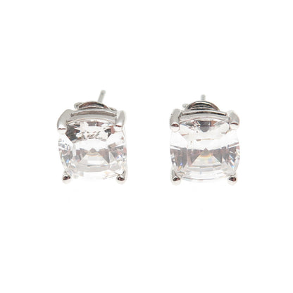 925 Sterling Silver Cushion-Cut C Z Stud Earrings