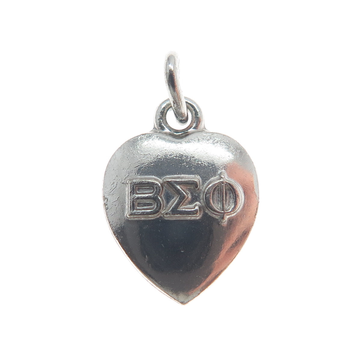 925 Sterling Silver Vintage 1962 Beta Sigma Phi Heart Minimalist Charm Pendant