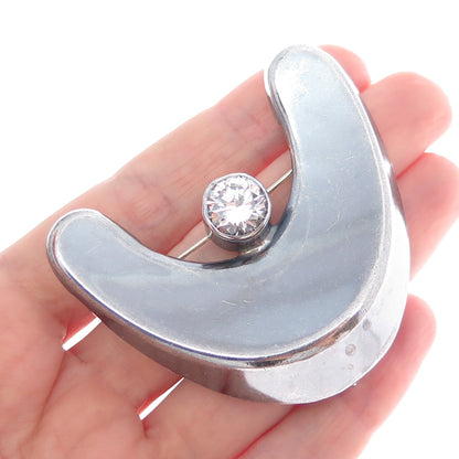 ORQUIDIA 950 Silver Vintage Mexico C Z Modernist Oxidized Pin Brooch / Pendant