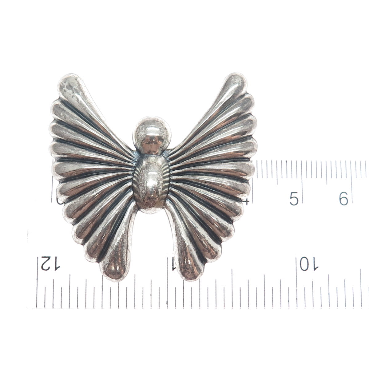 MICHELE 925 Sterling Silver Vintage Butterfly Ribbed Oxidized Pin Brooch