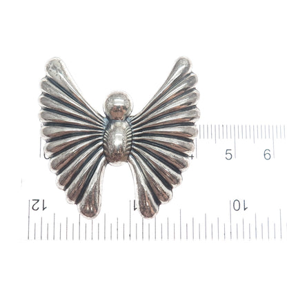 MICHELE 925 Sterling Silver Vintage Butterfly Ribbed Oxidized Pin Brooch