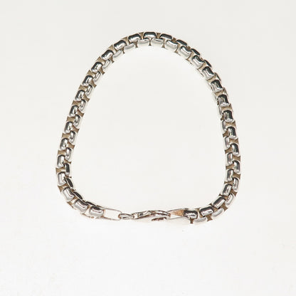 925 Sterling Silver Vintage Round Box Link Bracelet 6.75"