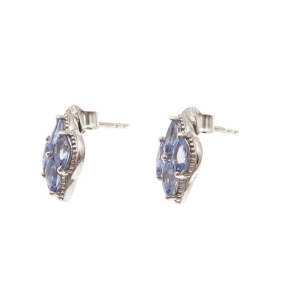 D'Joy 925 Sterling Silver Real Marquise-Cut Tanzanite Stud Earrings