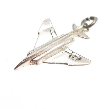 Cellini Sterling Silver Vintage F-4 Phantom II Fighter Aircraft 3D Charm Pendant