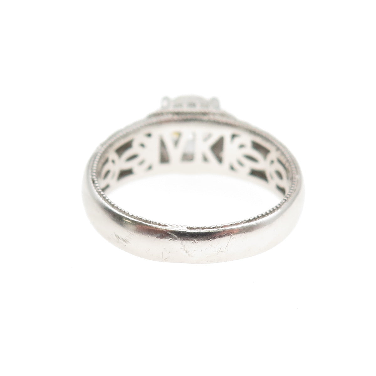 VANNA K 925 Sterling Silver Round-Cut C Z Fleur de Lis Engagement Ring Size 9.25