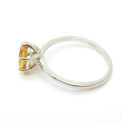 DAZZLERS 925 Sterling Silver Real Round-Cut Citrine Ring Size 9