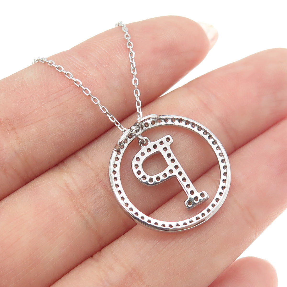 925 Sterling Silver Round-Cut C Z Letter "P" Initial Cable Chain Necklace 16-18"