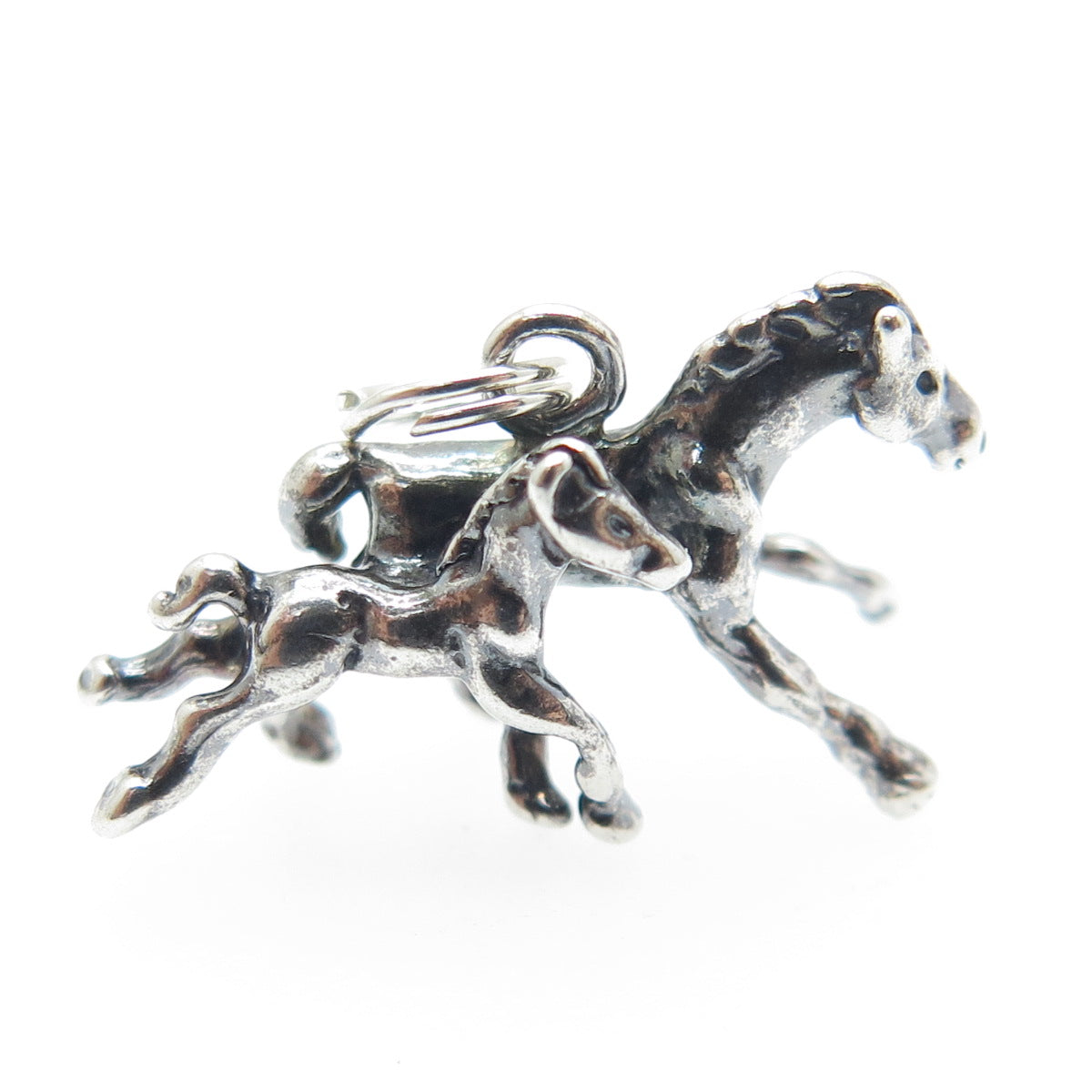 925 Sterling Silver Vintage Frisky Horse & Foal 3D Charm Pendant