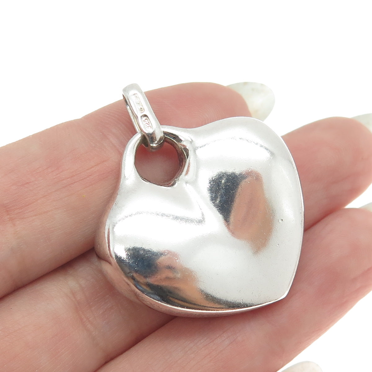 925 Sterling Silver Vintage Italy Puffy Heart Modernist Pendant