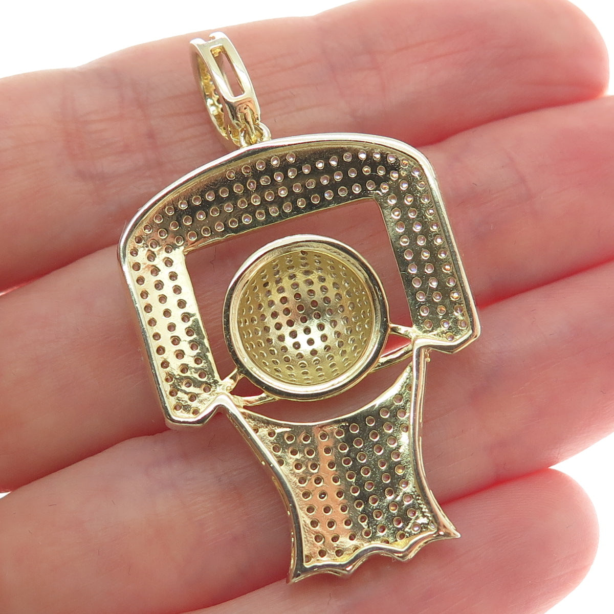925 Sterling Silver Gold Plated C Z Basketball Hoop Sparkle Pendant