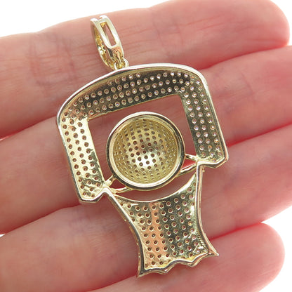 925 Sterling Silver Gold Plated C Z Basketball Hoop Sparkle Pendant