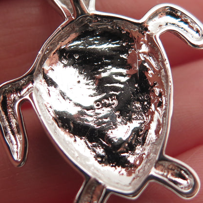 925 Sterling Silver Real Black Fire Opal Turtle Slide Charm Pendant