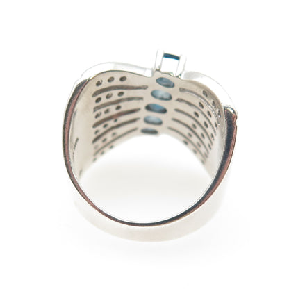 925 Sterling Silver Real London Blue & White Topaz Multi-Row Ring Size 7.5