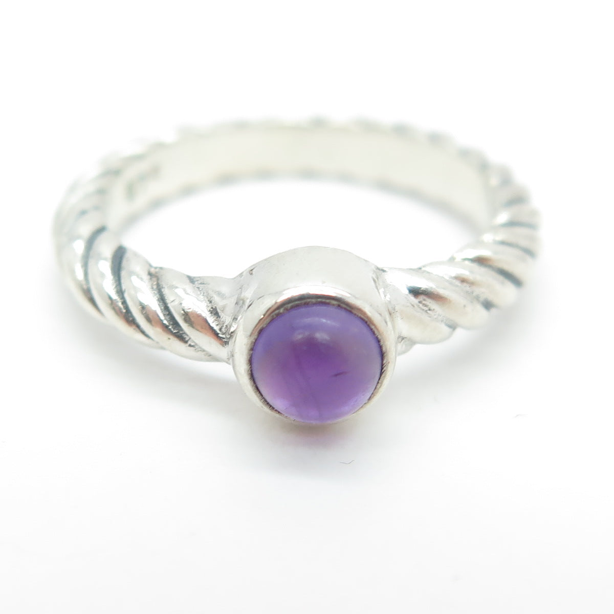 925 Sterling Silver Vintage Real Amethyst Gemstone Twisted Ring Size 6.5