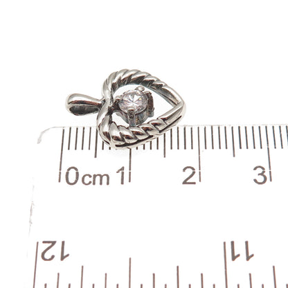 925 Sterling Silver Vintage Round-Cut C Z Heart Mini Charm Pendant