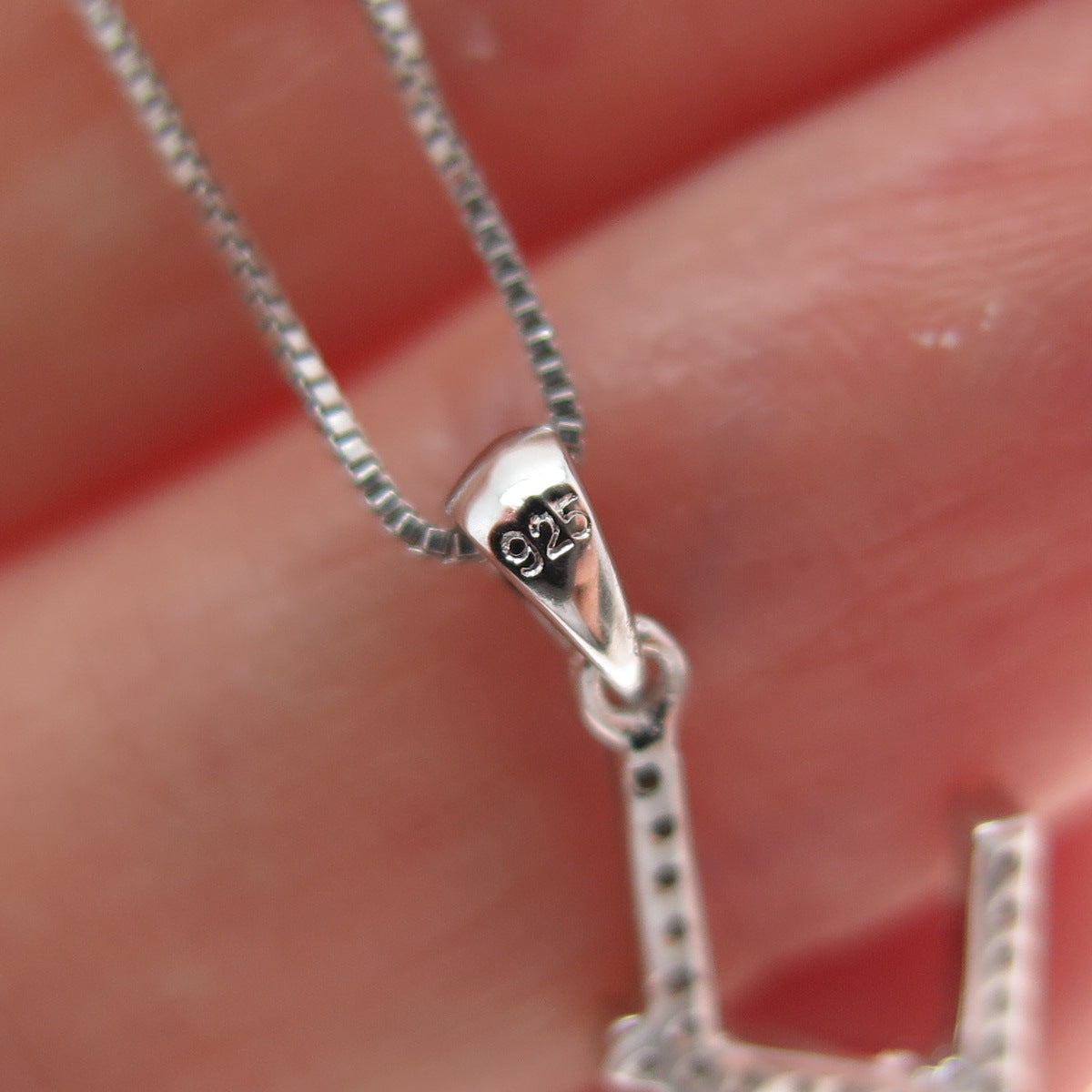 925 Sterling Silver Round-Cut C Z Letter H Initial Box Chain Necklace 18"