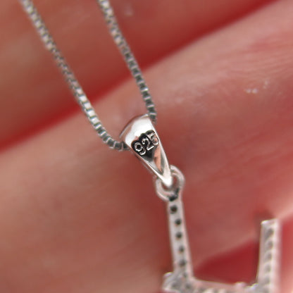 925 Sterling Silver Round-Cut C Z Letter H Initial Box Chain Necklace 18"