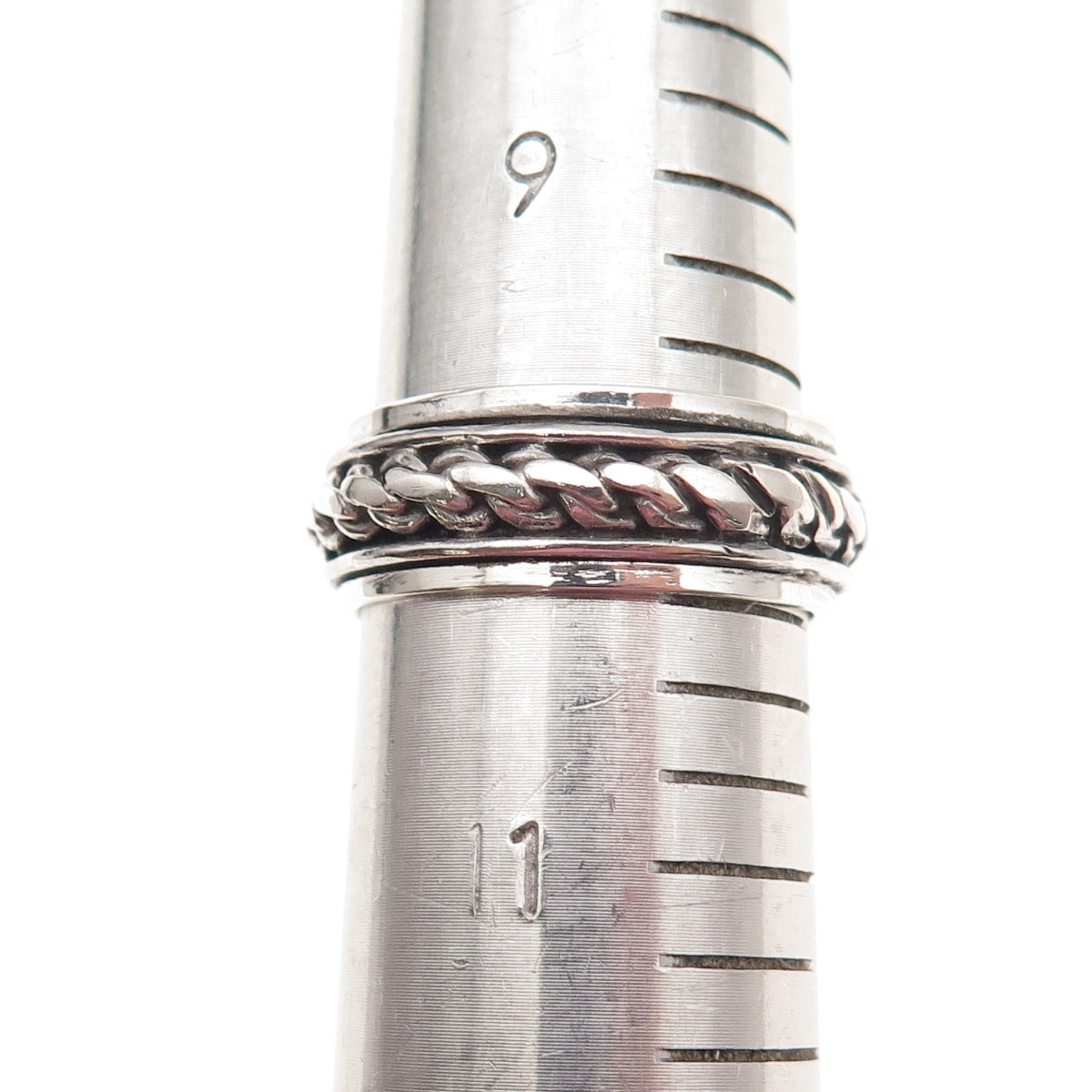 Geo Art 925 Sterling Silver Vintage Oxidized Chain Rotating Band Ring Size 10.25