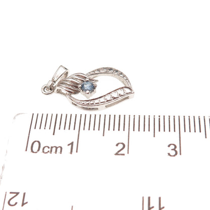 925 Sterling Silver Vintage Real Round-Cut Sapphire Floral Charm Pendant