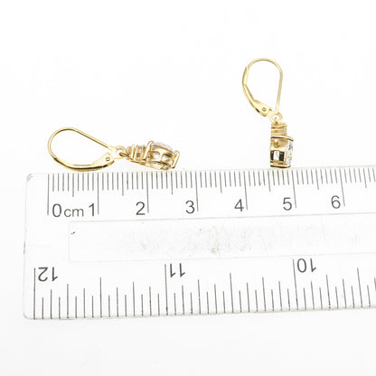 925 Sterling Silver Gold Plated Round-Cut C Z Dangle Earrings