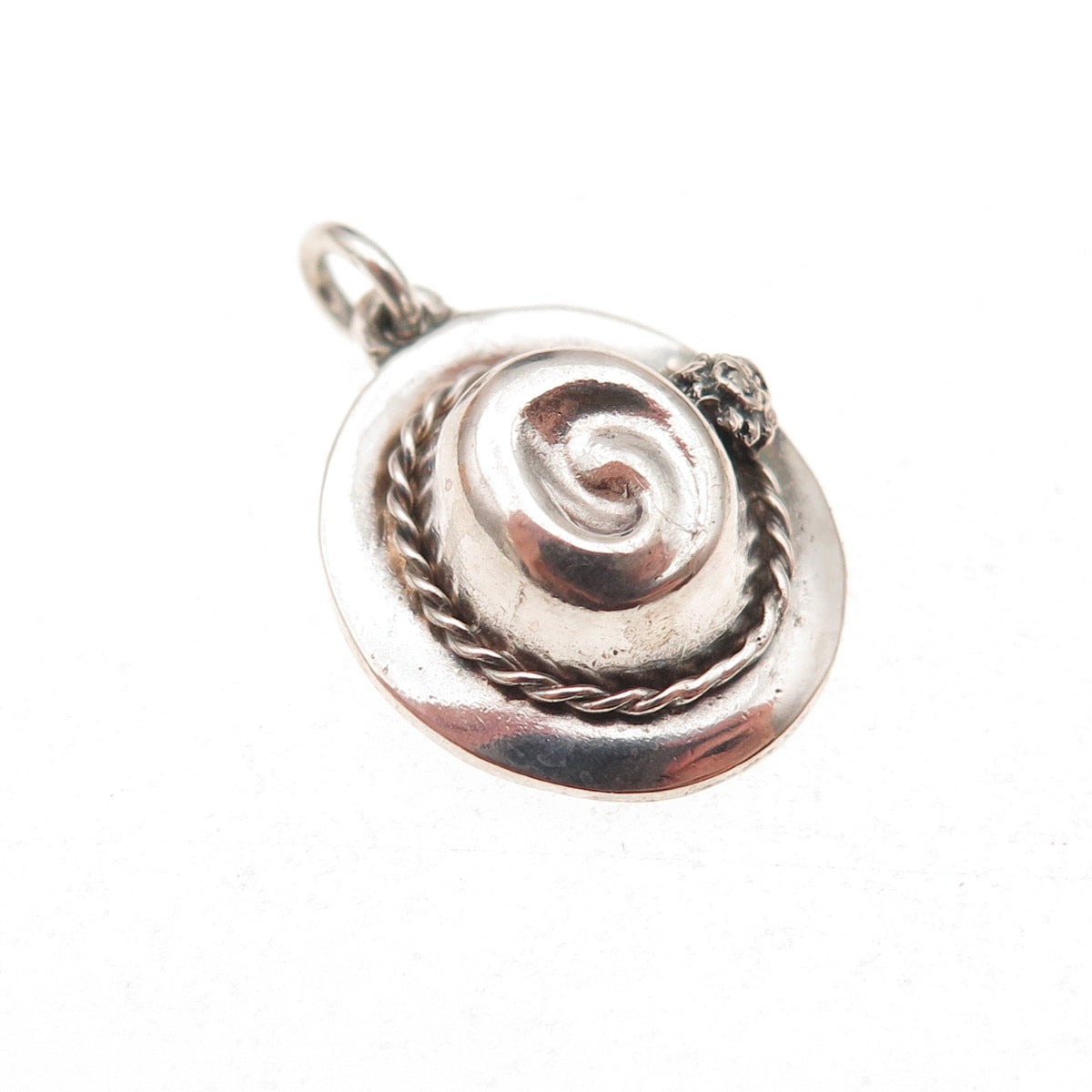 925 Sterling Silver Vintage Ladies Hat Oxidized 3D Charm Pendant