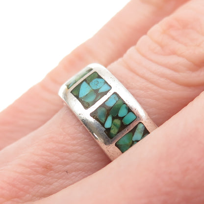Old Pawn Sterling Silver Vintage Southwestern Turquoise Inlay Band Ring Size 6.5