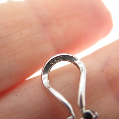 925 Sterling Silver 2-Tone Vintage Pearl Modernist Oxidized Clip On Earrings