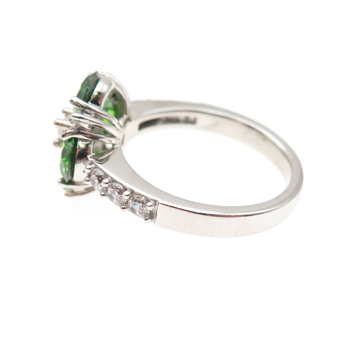 925 Sterling Silver Round-Cut Green & White C Z Ring Size 8