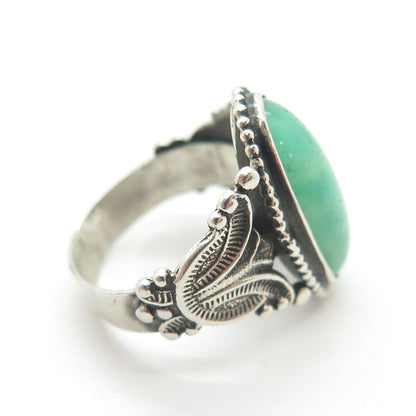 925 Sterling Silver Antique Art Deco Faux Turquoise Oxidized Ring Size 3.75