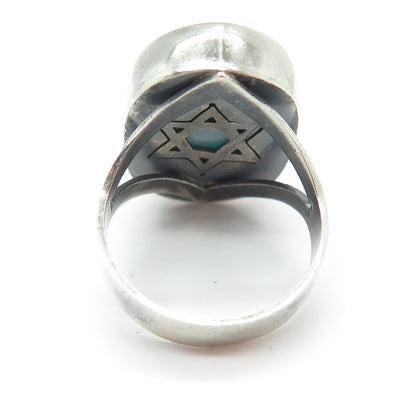 925 Sterling Silver Vintage Real Larimar Gem Star of David Judaica Ring Size 7